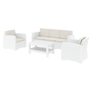Compamia Monaco 4 Piece Outdoor Sofa Set in White with Cushion