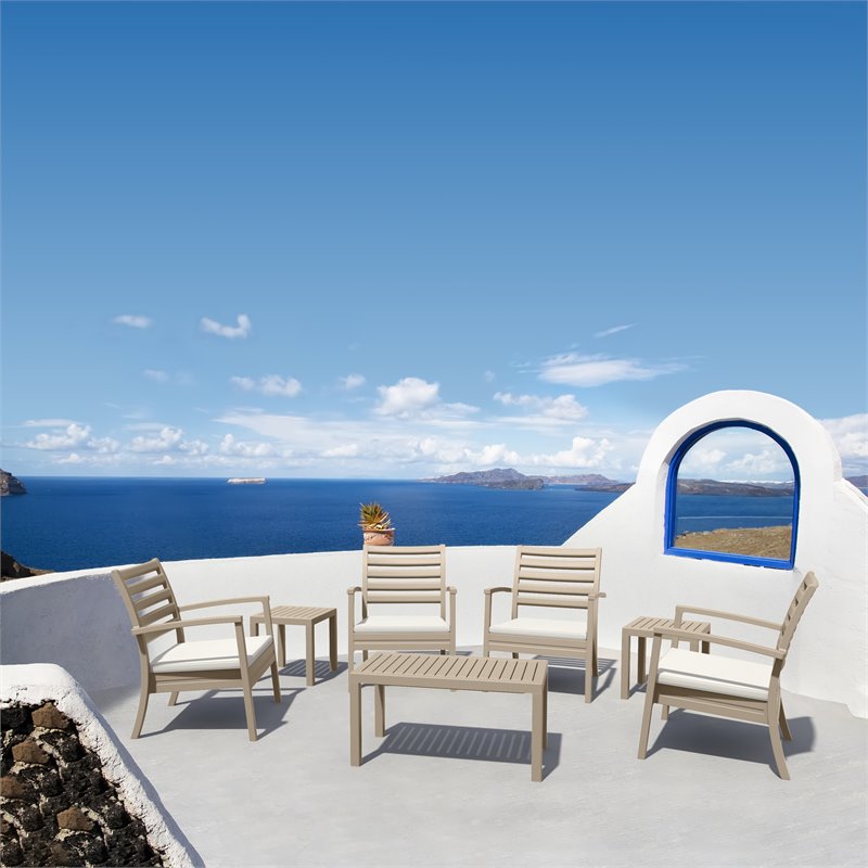 Artemis XL Club Patio Set 7 Piece Taupe with Acrylic Fabric Natural Cushions