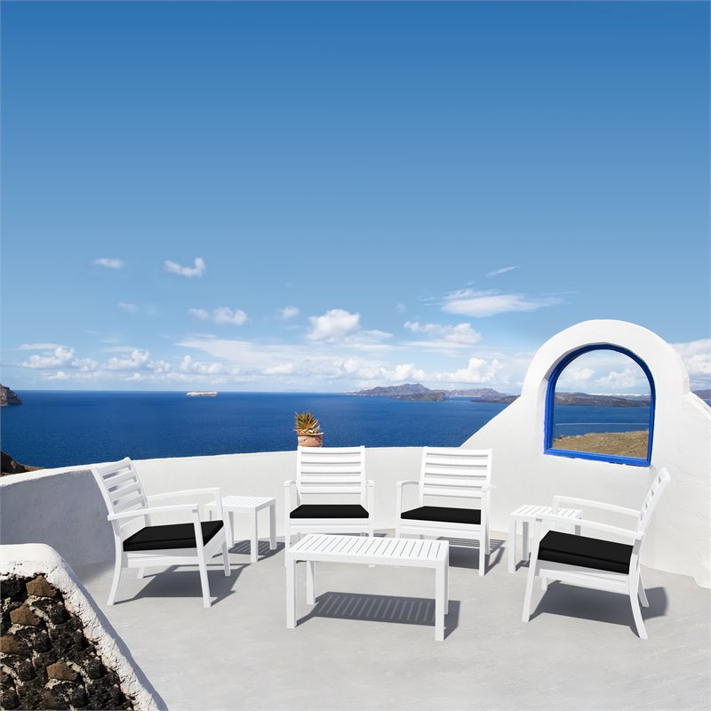 Artemis XL Club 7 Piece Patio Set in White with Acrylic Fabric Cushions