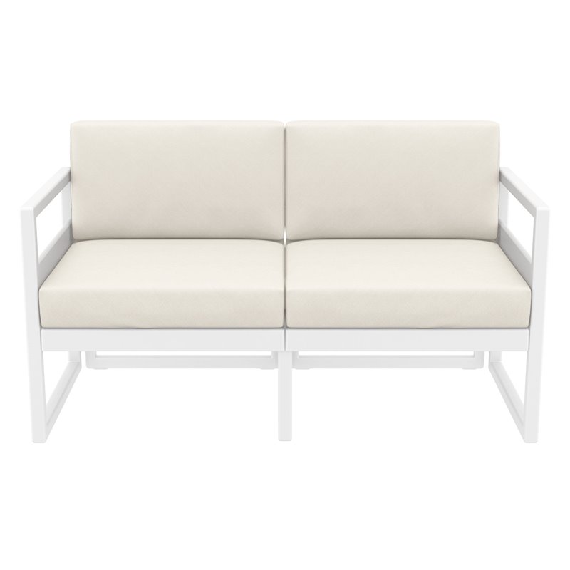 Mykonos Patio Loveseat White with Acrylic Fabric Natural Cushions