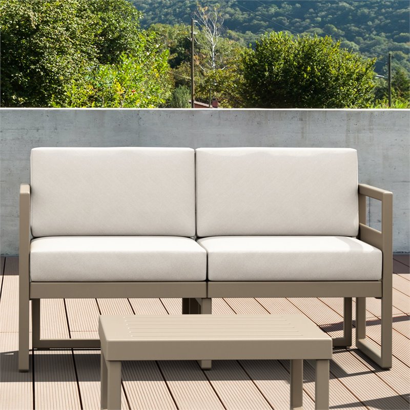 Mykonos Patio Loveseat Taupe with Acrylic Fabric Natural Cushions