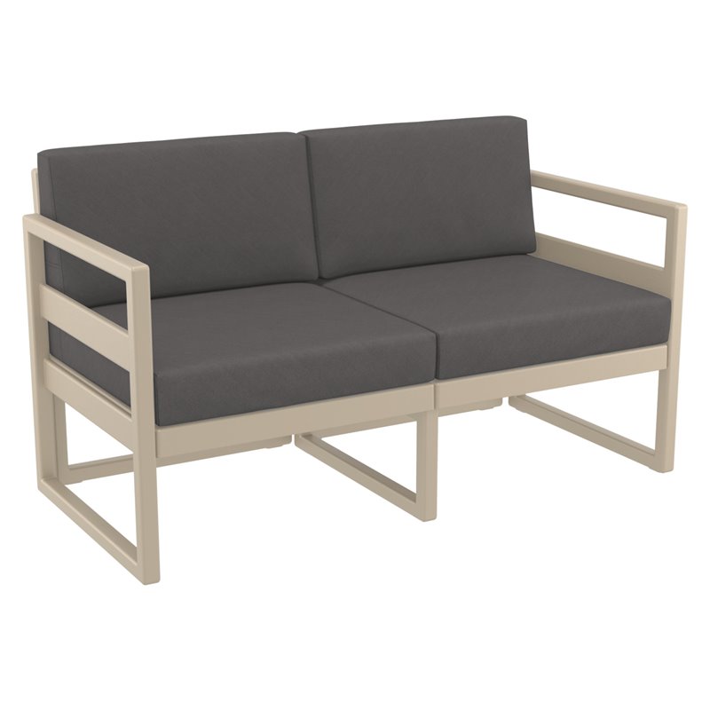 Mykonos Patio Loveseat Taupe with Acrylic Fabric Charcoal Cushions
