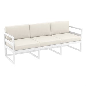 Mykonos Patio Sofa White with Acrylic Fabric Natural Cushions
