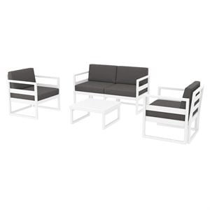 Mykonos 4 Person White Lounge Set with Acrylic Fabric Charcoal Cushions