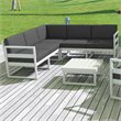 Mykonos Corner Sectional Lounge Set White with Acrylic Fabric Charcoal Cushions