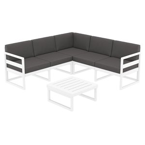 Mykonos Corner Sectional Lounge Set White with Acrylic Fabric Charcoal Cushions