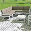 Mykonos Corner Sectional Lounge Set in White with Acrylic Fabric Taupe Cushions