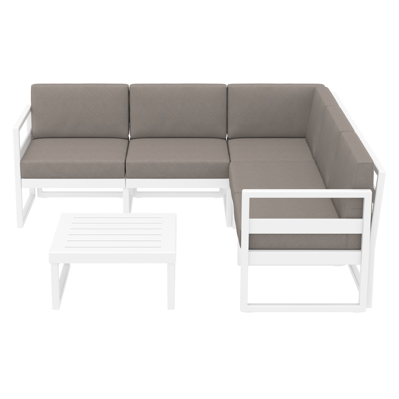 Mykonos Corner Sectional Lounge Set in White with Acrylic Fabric Taupe Cushions
