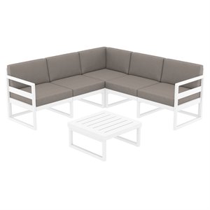 Mykonos Corner Sectional Lounge Set in White with Acrylic Fabric Taupe Cushions