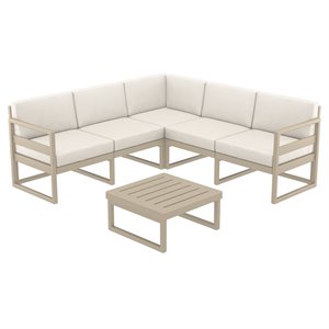 Mykonos Corner Sectional Lounge Set in Taupe with Fabric Natural Cushions