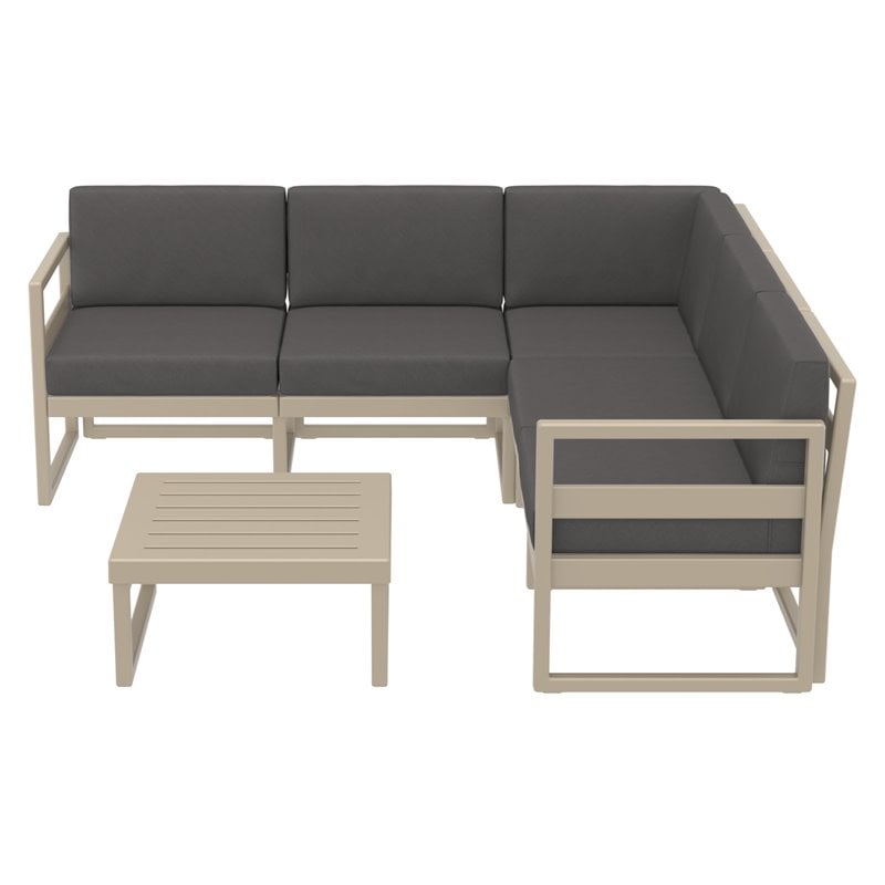 Mykonos Corner Sectional Lounge Set White with Acrylic Fabric Charcoal Cushions