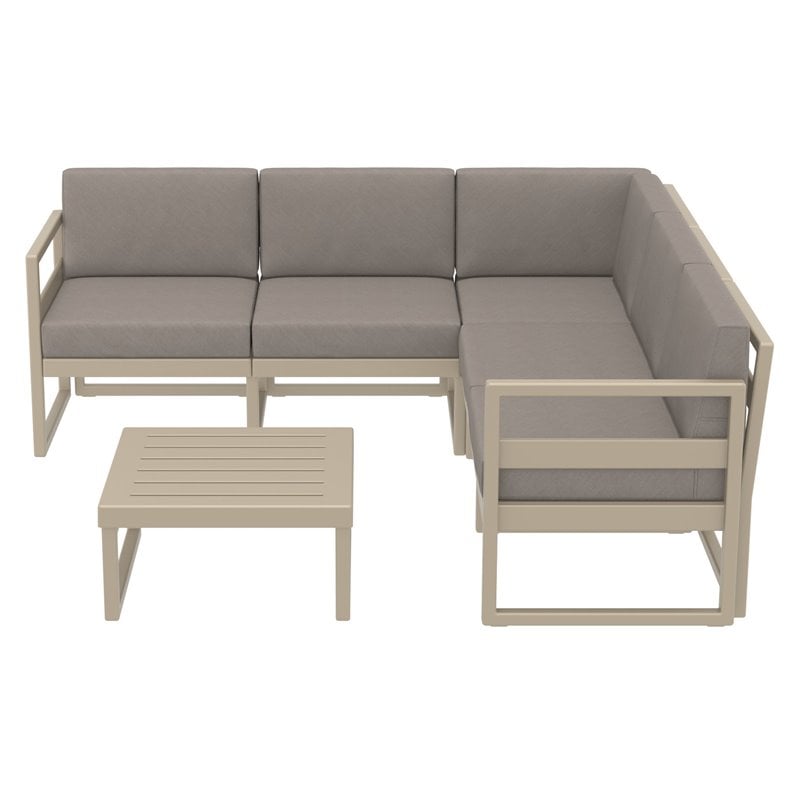 Mykonos Corner Sectional Lounge Set in Taupe with Acrylic Fabric Taupe Cushions