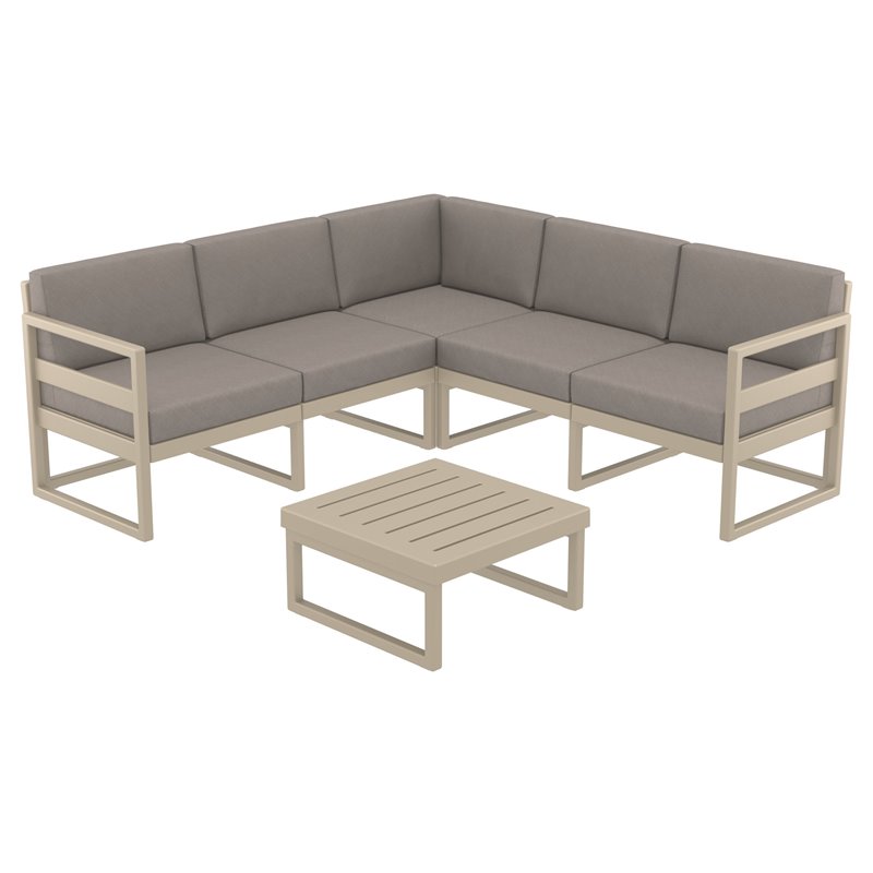 Mykonos Corner Sectional Lounge Set in Taupe with Acrylic Fabric Taupe Cushions