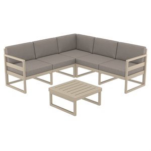 Mykonos Corner Sectional Lounge Set in Taupe with Acrylic Fabric Taupe Cushions