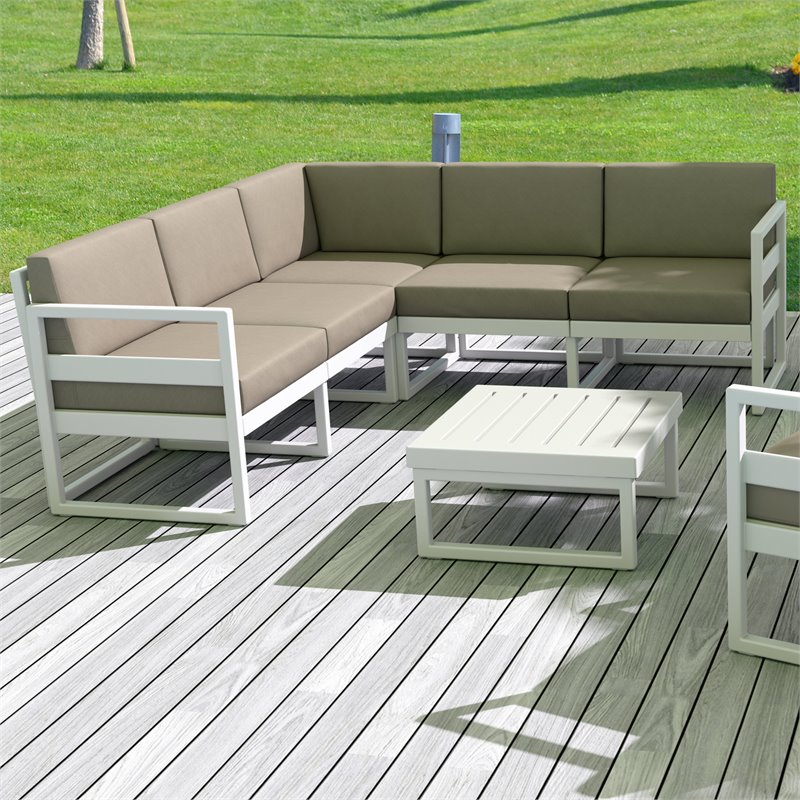 Compamia Mykonos Extension White with Acrylic Fabric Taupe Cushion