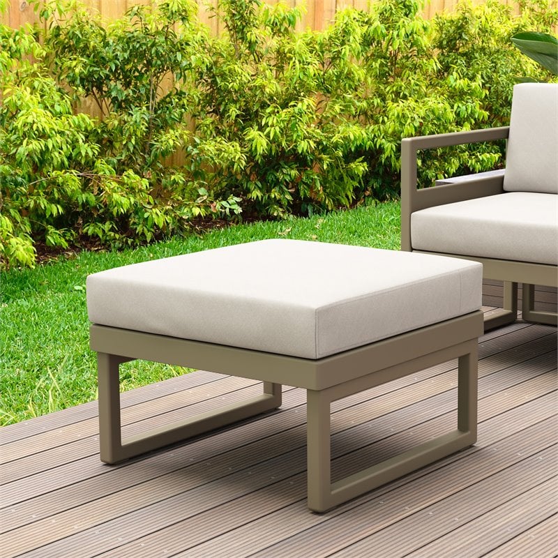 Compamia Mykonos Ottoman in Taupe with Acrylic Fabric Natural Cushion