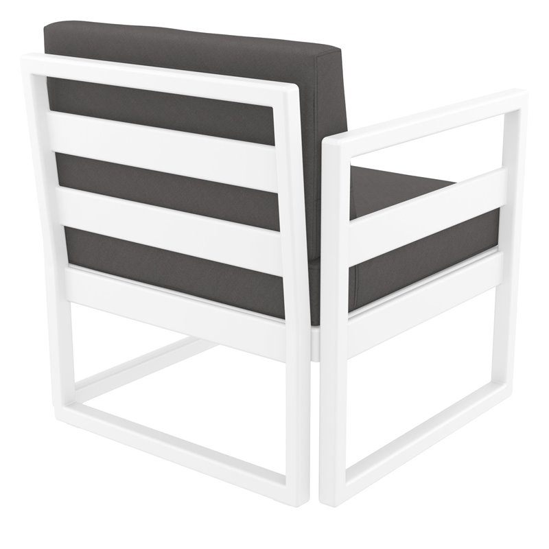Mykonos Patio Club Chair in White Finish with Acrylic Fabric Charcoal Cushions