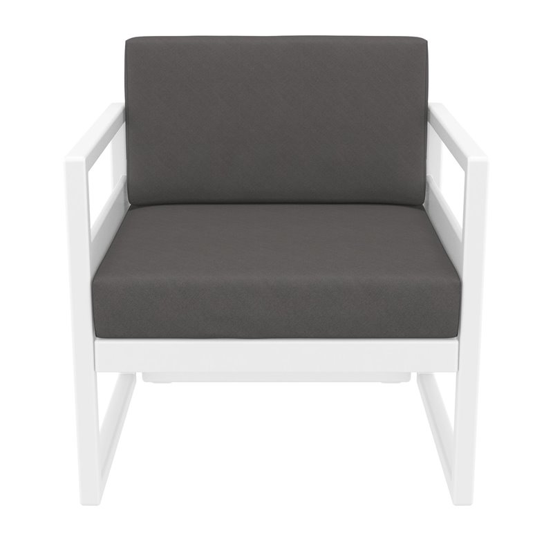 Mykonos Patio Club Chair in White Finish with Acrylic Fabric Charcoal Cushions