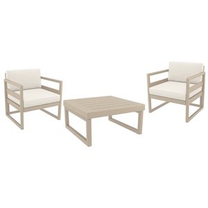 Mykonos 3 Piece Club Patio Set - Taupe Frame with Acrylic Fabric Natural Cushion