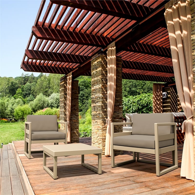Compamia Mykonos Club 3 Piece Patio Set Taupe frame and cushion