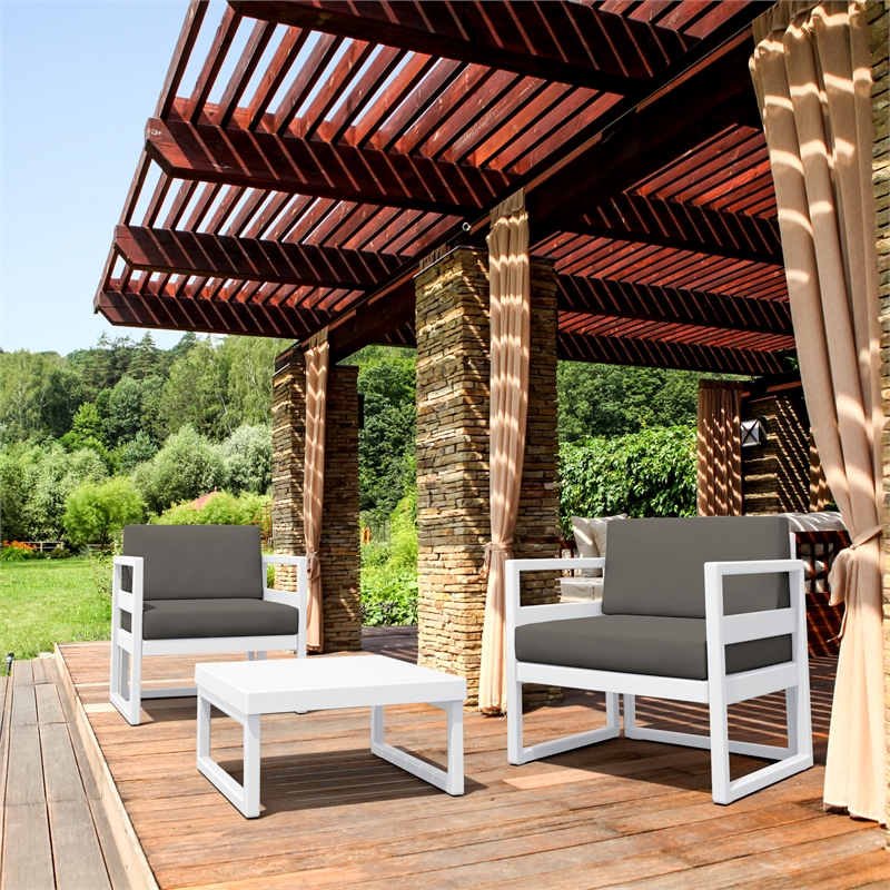 Compamia Mykonos Club 3 Piece Patio Set White with Charcoal Cushion