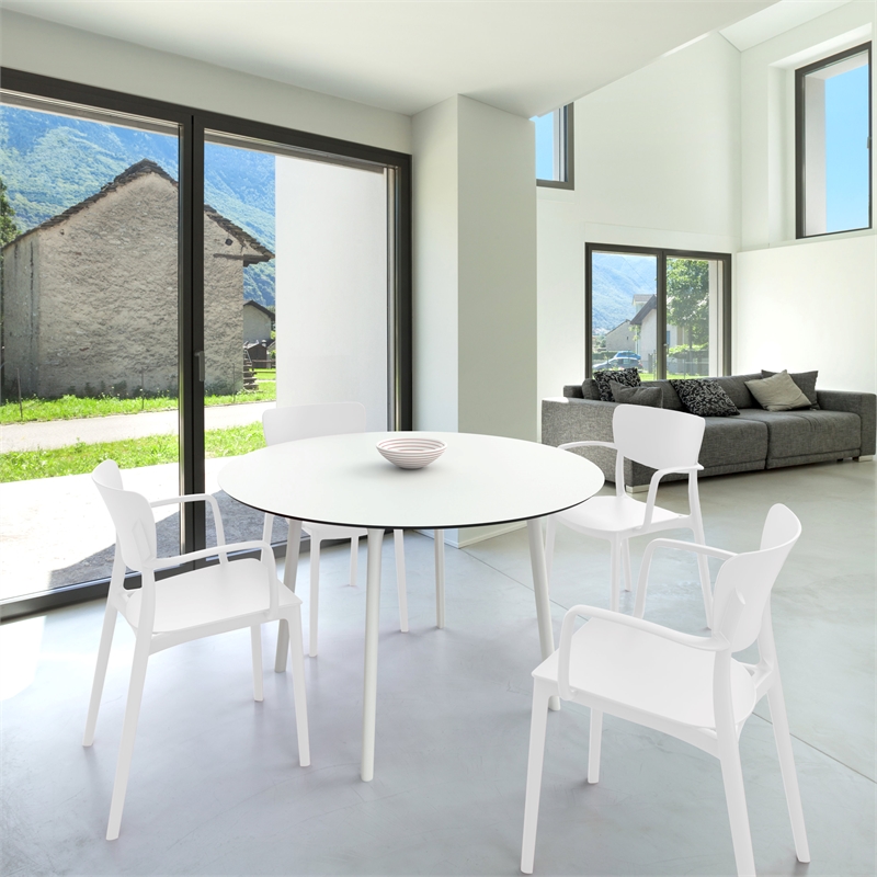 Compamia Lisa 5 Piece Contemporary Resin Round Dining Set in White