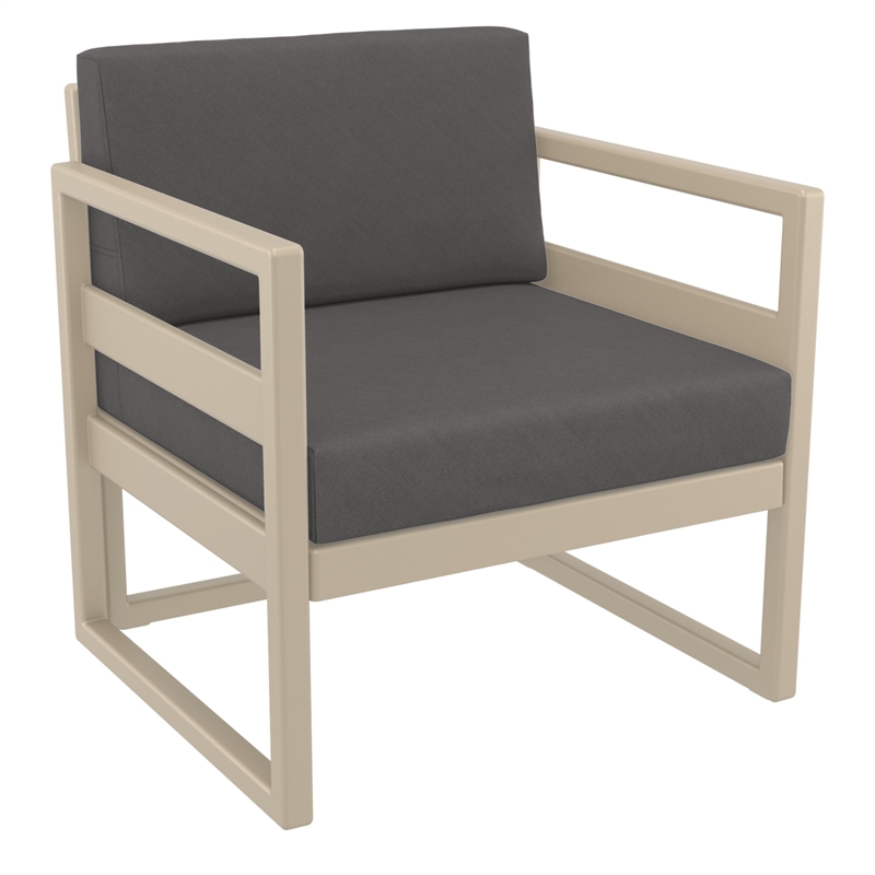 Mykonos 3 Piece Club Patio Set in Taupe with Acrylic Fabric Charcoal Cushion