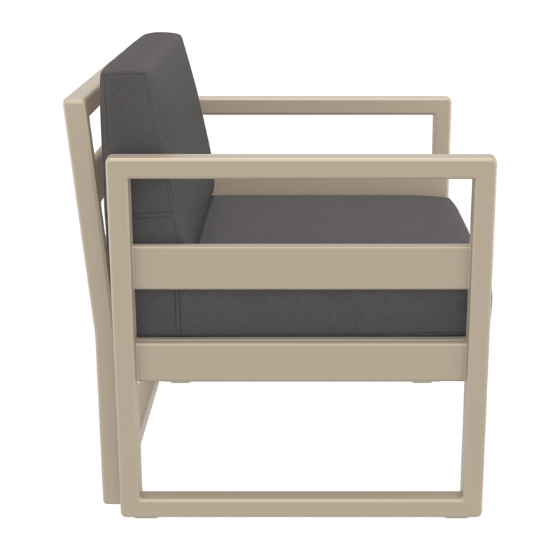 Mykonos 3 Piece Club Patio Set in Taupe with Acrylic Fabric Charcoal Cushion