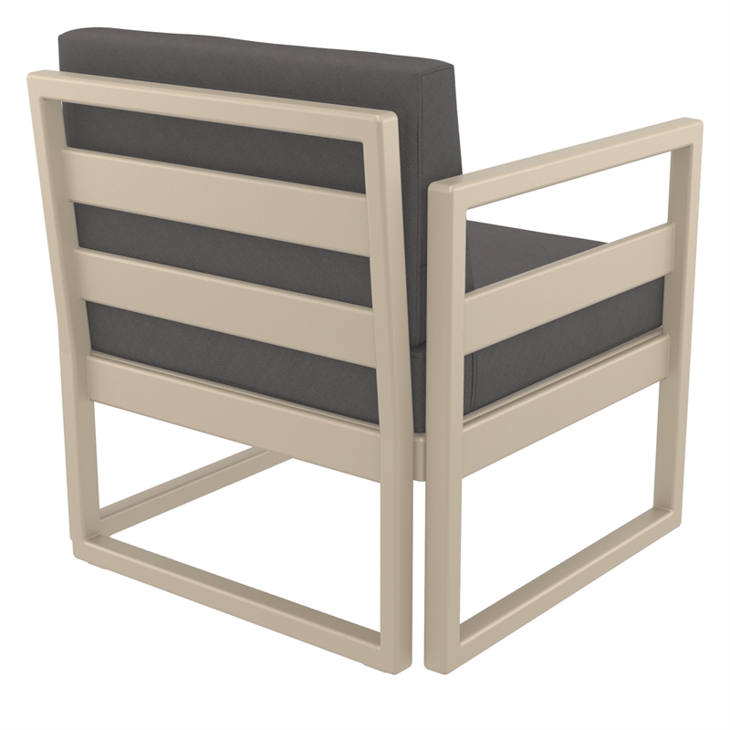 Mykonos 3 Piece Club Patio Set in Taupe with Acrylic Fabric Charcoal Cushion