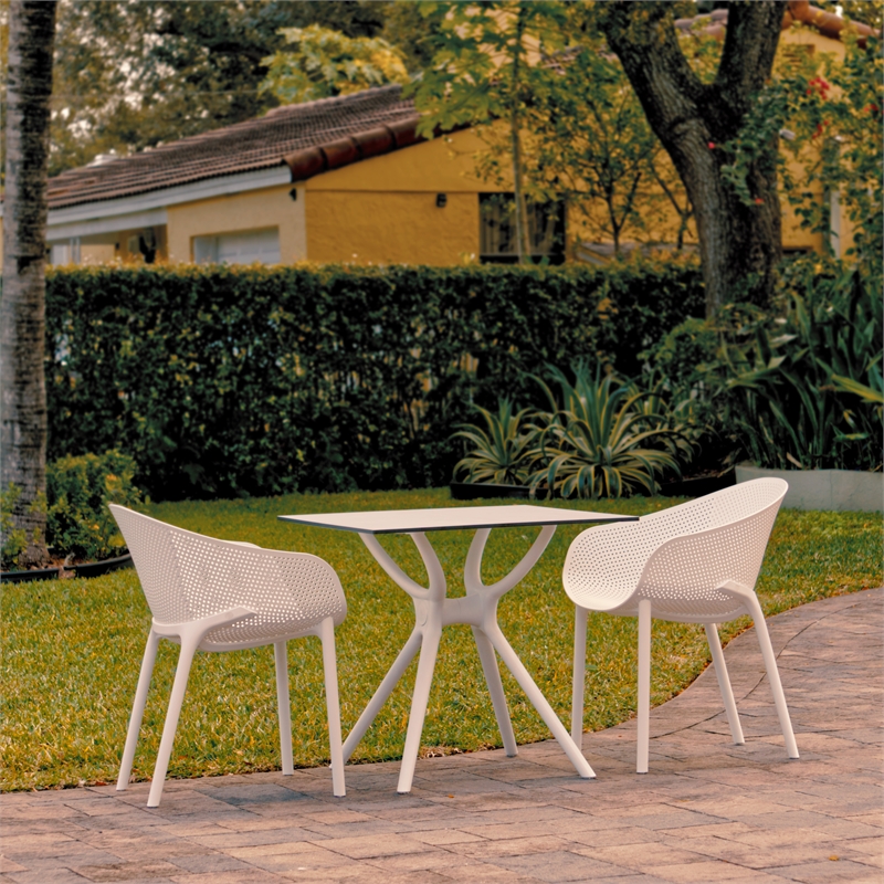 Compamia Sky 31 inch Square Table Dining Set with 2 Arm Chairs White
