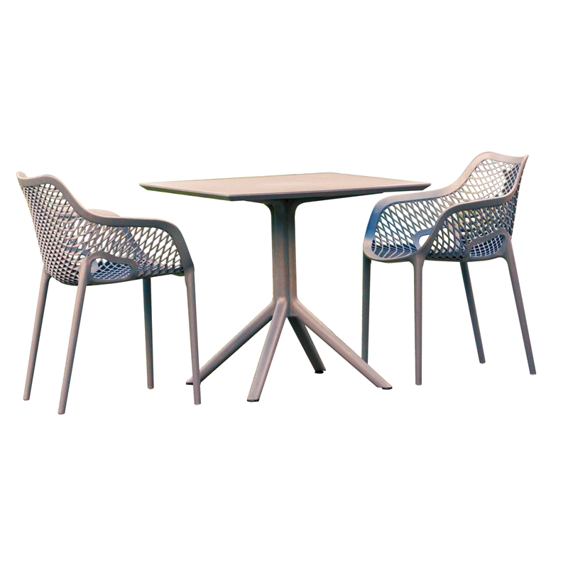 Compamia Air XL 31 inch Square Dining Table Set with 2 Arm Chairs Dark Gray
