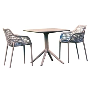 Compamia Air XL 31 inch Square Dining Table Set with 2 Arm Chairs Dark Gray