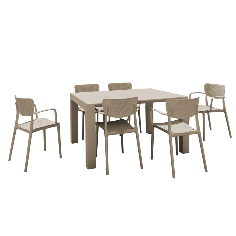 Loft Outdoor Dining Set with 6 Arm Chairs and 55 inch Extension Table Taupe