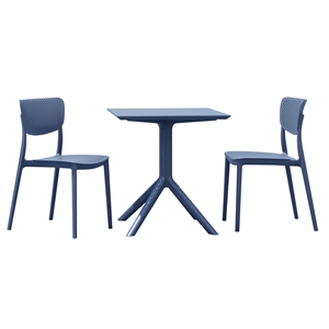 Compamia Lucy 3 Piece Outdoor Bistro Set with 24 inch Square Table Top Dark Gray