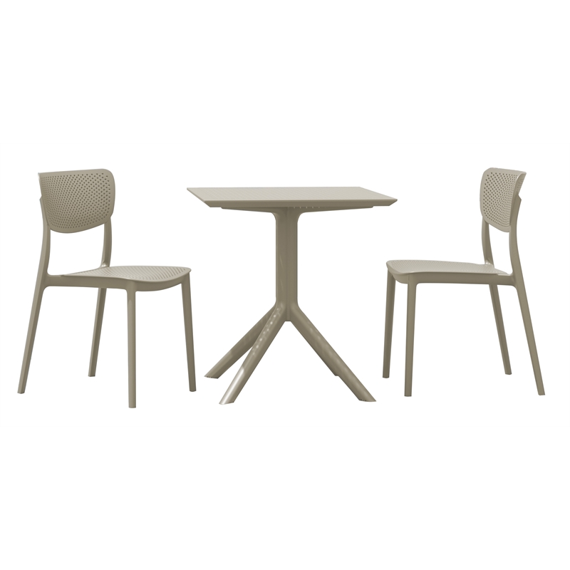 Compamia Lucy 3 Piece Outdoor Bistro Set with 24 inch Square Table Top - Taupe
