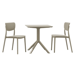 Compamia Lucy 3 Piece Outdoor Bistro Set with 24 inch Square Table Top - Taupe