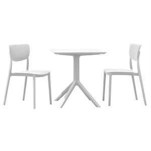 Compamia Lucy 3 Piece Outdoor Bistro Set with 24 inch Square Table Top White