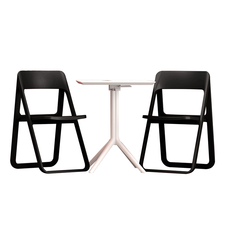 Compamia Dream Folding Outdoor Bistro Set with White Table and 2 Black Chairs