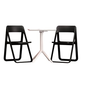 Compamia Dream Folding Outdoor Bistro Set with White Table and 2 Black Chairs