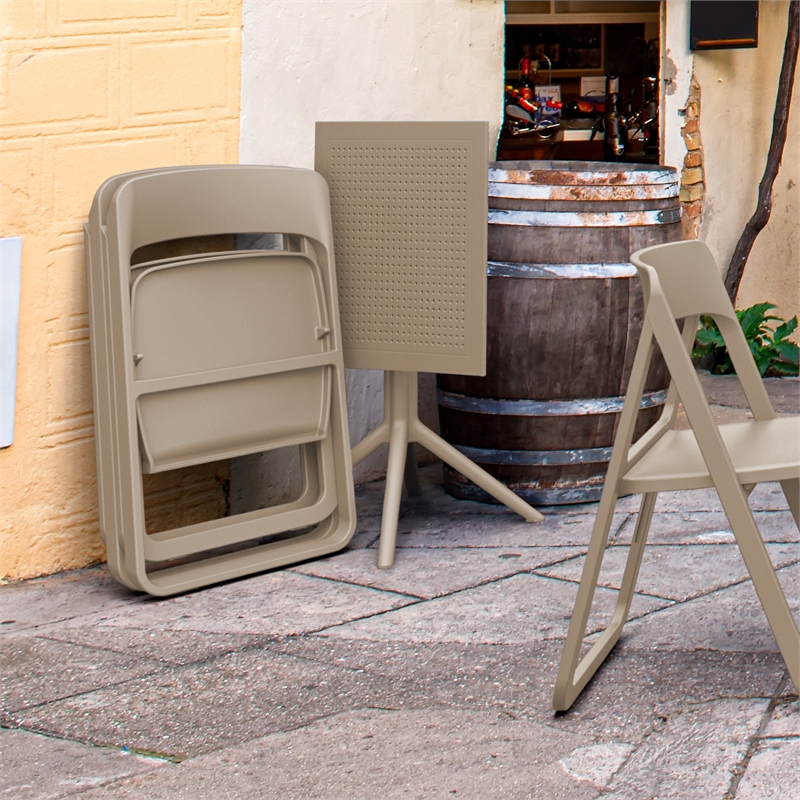 Compamia Dream Folding Outdoor Bistro Set with 2 Chairs - Taupe