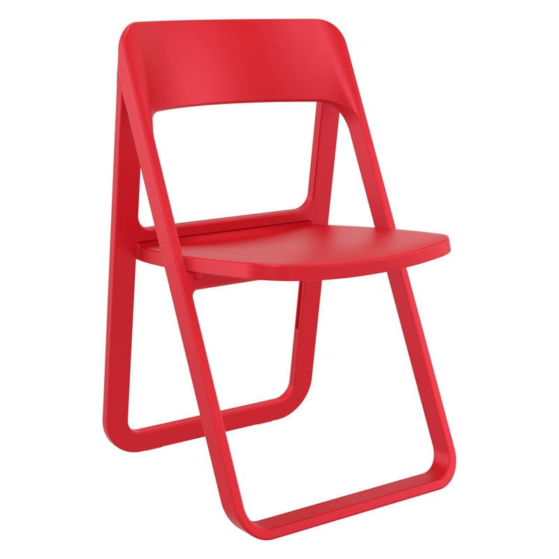 Dream Folding Outdoor Bistro Set with White Table and 2 Red Chairs