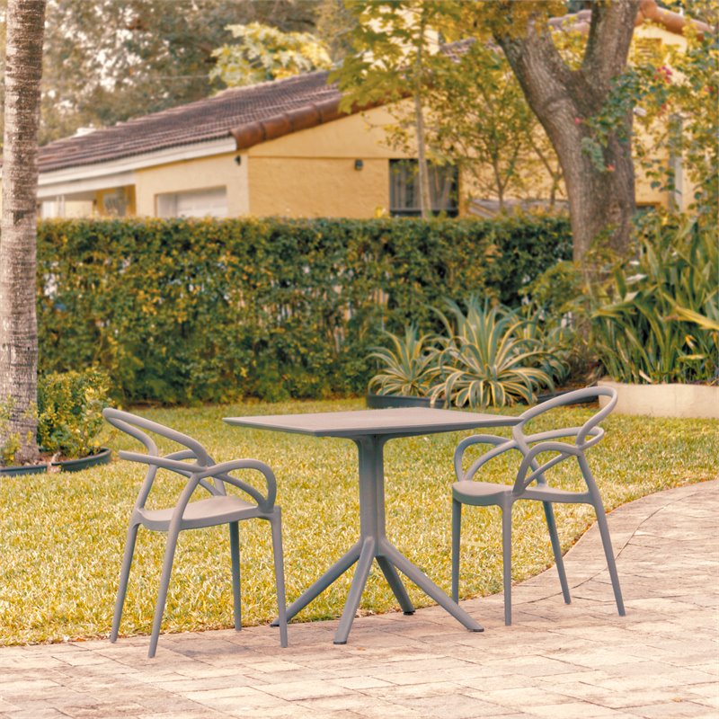 Compamia Mila Patio Dining Set with 2 Arm Chairs in Dark Gray
