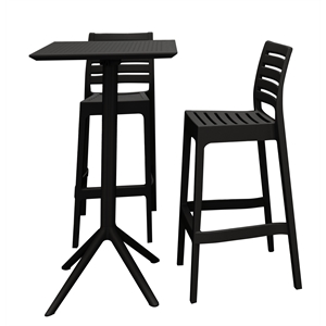 Sky Ares Square Bar Set with 2 Barstools Black