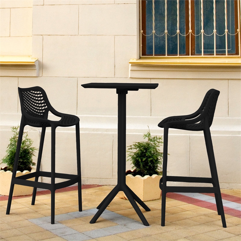 Compamia Sky Air Square Bar Set with 2 Barstools Black