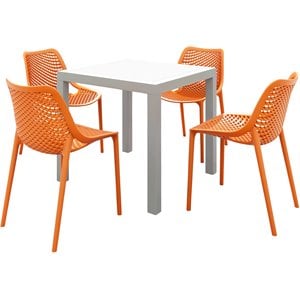 Compamia Air Mix Square Dining Set with White Table and 4 Orange Chairs