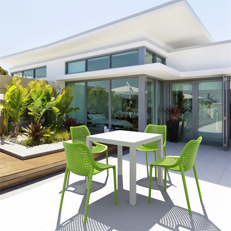 Compamia Air Mix Square Dining Set with White Table and 4 Tropical Green Chairs