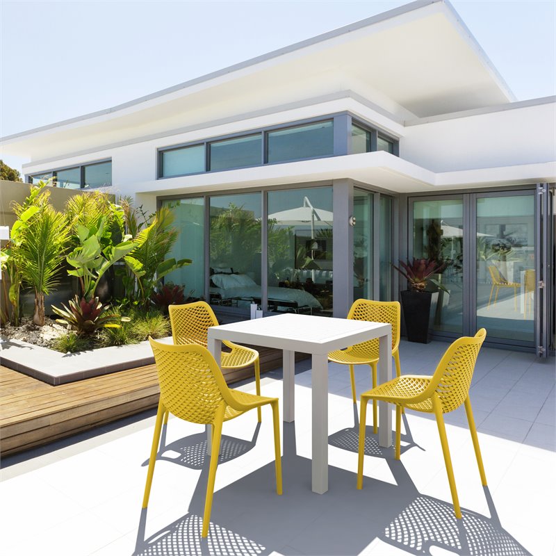Compamia Air Mix Square Dining Set with White Table and 4 Yellow Chairs