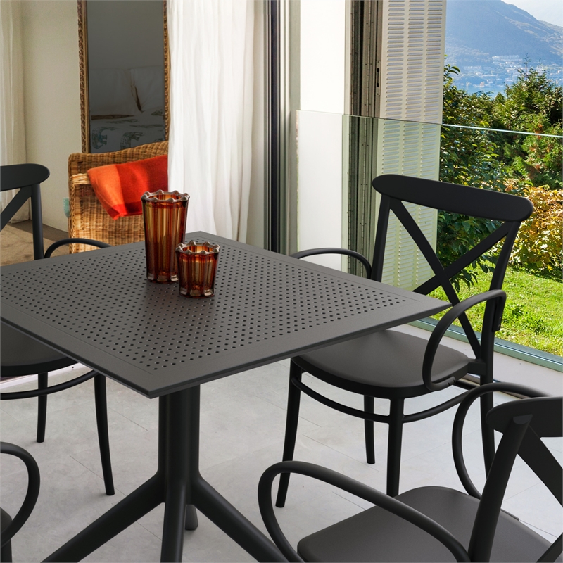 Compamia Cross XL Square Patio Dining Table Set with 4 Chairs Black