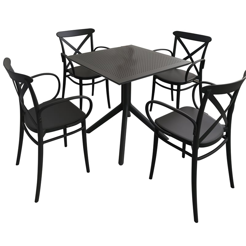 Compamia Cross XL Square Patio Dining Table Set with 4 Chairs Black