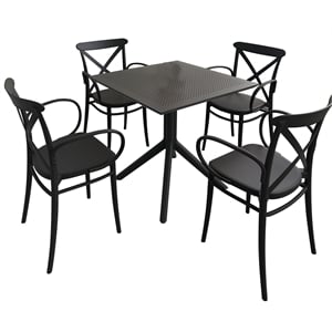Compamia Cross XL Square Patio Dining Table Set with 4 Chairs Black